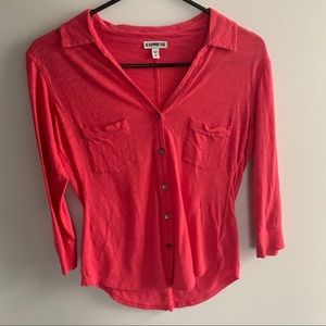 Express button up coral long half sleeve shirt